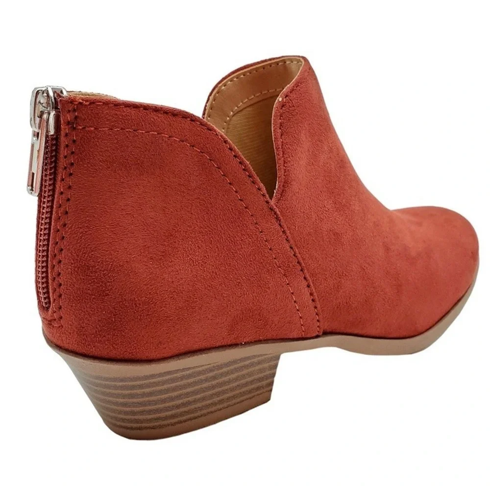 Women Ankle Booties Side Cutout Back Zipper Low Heel Faux Suede Boots Size 8